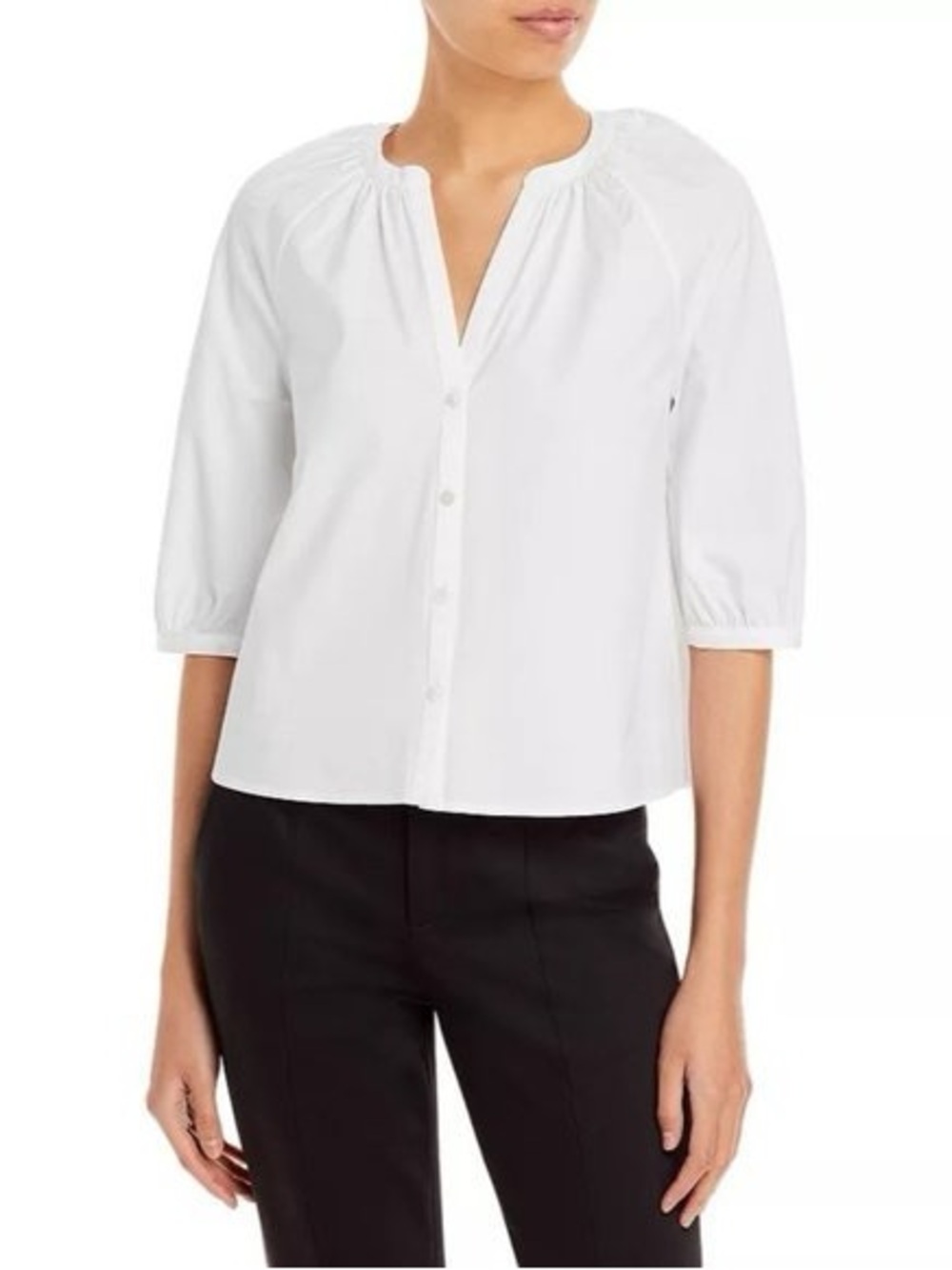 Theory easy crop shirt with puff sleeve